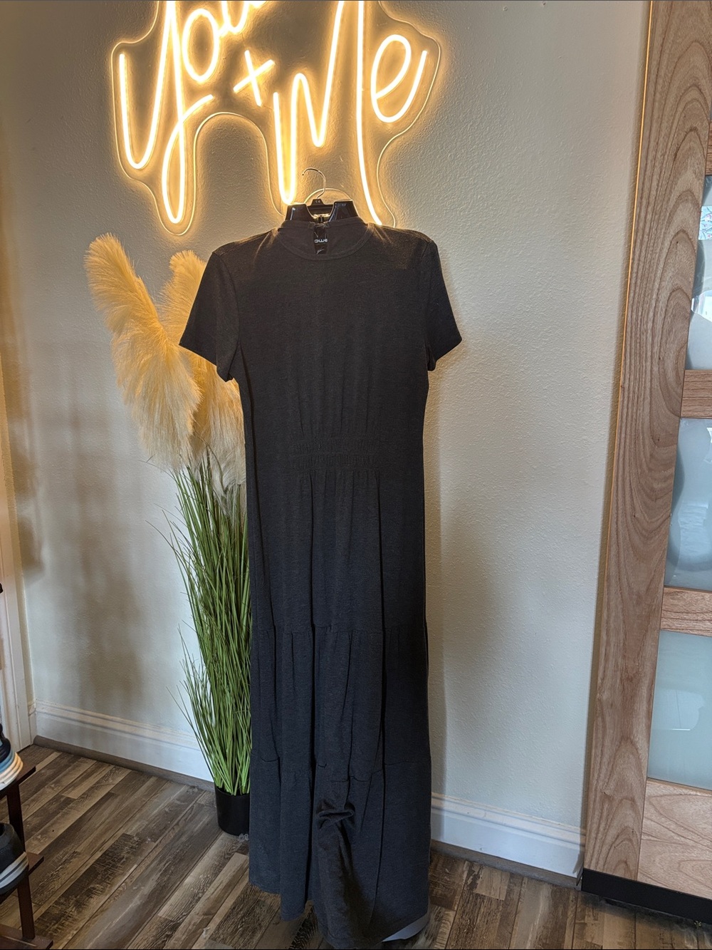 Charcoal grey Classic Black Short-Sleeve Maxi Dress